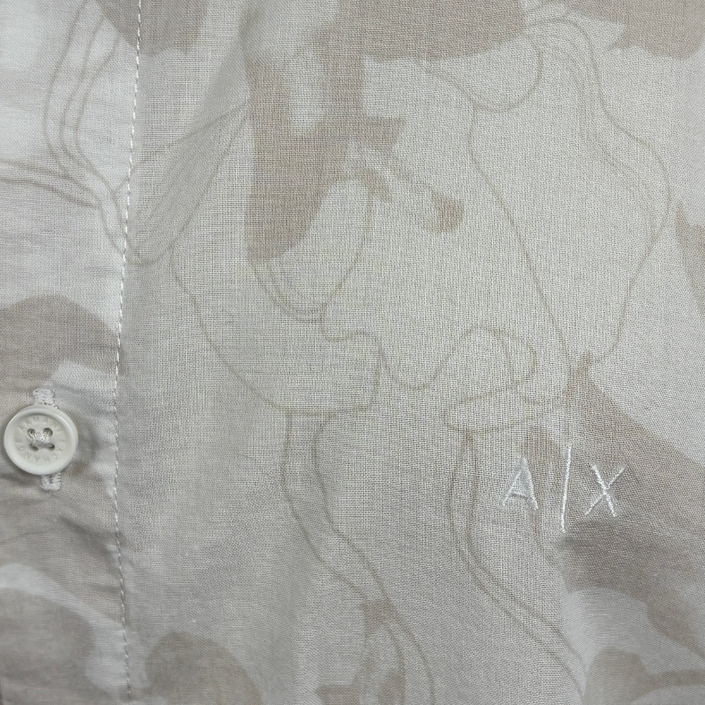 Armani Exchange A|X Logo Button Up Shirt Mens M Beige Abstract Print 100% Cotton - Picture 9 of 13